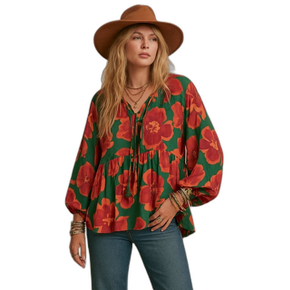 UMGEE NWT Boho Floral Print Top Western Cowgirl Chic Festival Retro Gypsy L